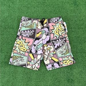Men's Athletic Comic-Print Swim/Board Shorts - Pastel Multicolor